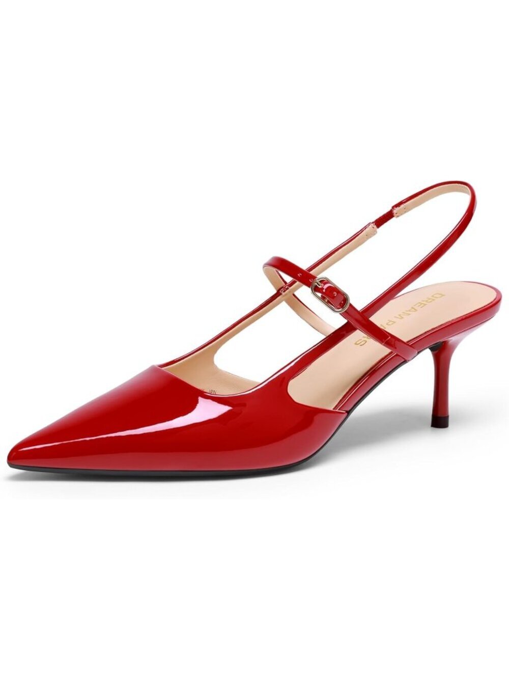 DREAM PAIRS Women's Red Kitten Slingback Pointed Closed Toe Heels Shoes